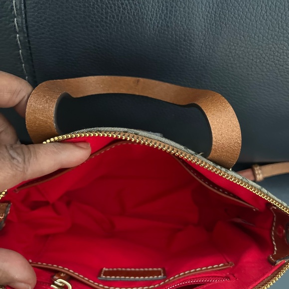 AUTHENTIC Dooney & Bourke Brown and Hunter Green Monogram Satchel - Picture 7 of 13